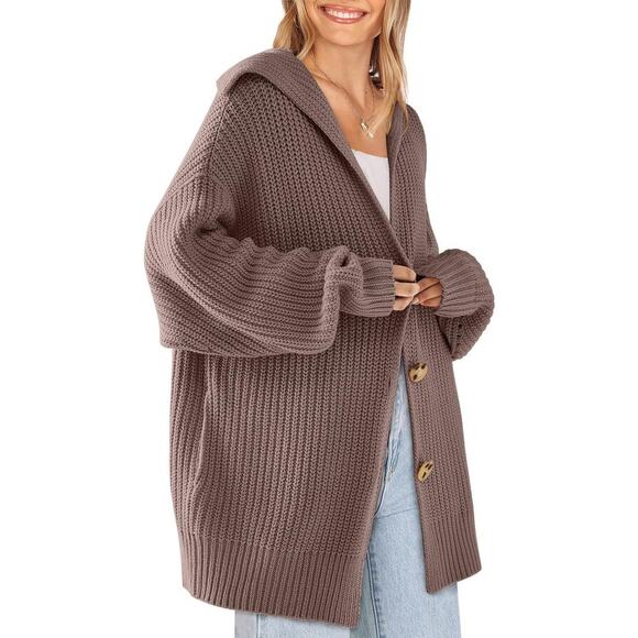 Lillusory Chunky Knit Long Sleeve Cardigan Open Front Mauve Brown Small Cozy - Picture 2 of 10